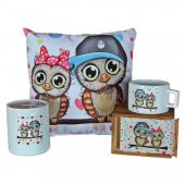 Best Friends Baykuş Puf Yastık Baykuş Ahşap Kutulu Kupa Baykuş Seramik Kumbara Hediye Seti - 1