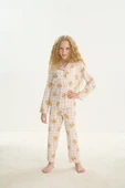 ZEYZEY 8758 Kız Çocuk Önden Düğmeli Uzun Kol Pijama Takım thumbnail 4