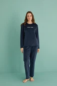 Gd Goldoremi 13166-11 Kadın Ladies Night Kadife Uzun Kol Pijama Takım - 1