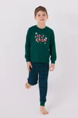 Arnetta 3131 Garson Noel Let İt Snow Erkek Çocuk Yeşil Uzun Kol Pijama Takım - 2