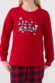 Arnetta 3105 Noel Let İt Snow Kız Çocuk Kırmızı Uzun Kol Pijama Takım - 4