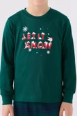 Arnetta 3131 Garson Noel Let İt Snow Erkek Çocuk Yeşil Uzun Kol Pijama Takım - 4