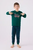 Arnetta 3131 Noel Let İt Snow Erkek Çocuk Yeşil Uzun Kol Pijama Takım - 1