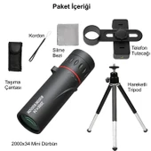 TriLine 2000x24 Zoom Monoküler Mini Taşınabilir HD Dürbün Su Geçirmez Tripod Telefon Tutacağı thumbnail 8