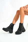 Siyah Rugan Yüksek Tabanlı Bağcıklı Fermuarlı Günlük Kadın Bot thumbnail 5