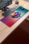 SonicTouch Dijital Çizim Kalpler Kaymaz Gaming Oyuncu Masaüstü Dikişsiz Mavi Yeşil Klavye Mouse Pad 32x70Cm - 3