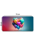 SonicTouch Dijital Çizim Kalpler Kaymaz Gaming Oyuncu Masaüstü Dikişsiz Mavi Yeşil Klavye Mouse Pad 32x70Cm - 2