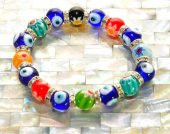 Nazar Boncuklu Renkli Cam swarovski Taşlı Nazar Bileklik Lastikli Bileklik - 1