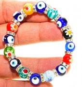 Nazar Boncuklu Renkli Cam swarovski Taşlı Nazar Bileklik Lastikli Bileklik - 2