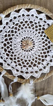 Hdmarketim Düş Kapanı Dreamcatcher Kuş Tüyü Duvar Süsü 100 Pamuk Elişi - 5