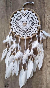 Hdmarketim Düş Kapanı Dreamcatcher Kuş Tüyü Duvar Süsü 100 Pamuk Elişi - 6