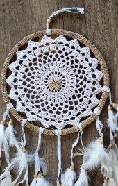 Hdmarketim Düş Kapanı Dreamcatcher Kuş Tüyü Duvar Süsü 100 Pamuk Elişi - 7