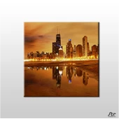 Sarı Işıklandırma Şehir Kanvas Tablo - 1