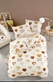 Tabu Home Ranforce Ayıcıklı Kalpli Çarşafı Lastikli Tek Kişilik Nevresim Takımı - 1