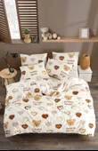 Tabu Home Ranforce Ayıcıklı Kalpli Çarşafı Lastikli Çift Kişilik Nevresim Takımı - 1