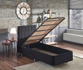 Niron Juliette 80x180 cm Tek Kişilik Yatak Baza Başlık Takımı - Siyah Kumaş Lüks Yatak Seti - 5