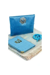 Seccade Seti - Şantuk Kaplı Yasin - Seccade - Tesbih - Mavi Renk thumbnail 1