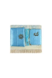 Seccade Seti - Şantuk Kaplı Yasin - Seccade - Tesbih - Mavi Renk thumbnail 4