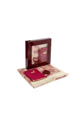 Kutulu Seccade Seti - Kadife Kaplı Yasin - Seccade - Tesbih - Bordo Renk thumbnail 2