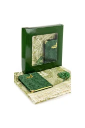 Kutulu Seccade Seti - Kadife Kaplı Yasin - Seccade - Tesbih - Yeşil Renk thumbnail 1