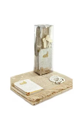 PVC Kutulu Seccade Seti - Kadife Kaplı Yasin - Seccade - Tesbih - Beyaz Renk thumbnail 1