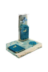 PVC Kutulu Seccade Seti - Kadife Kaplı Yasin - Seccade - Tesbih - Petrol Renk thumbnail 1