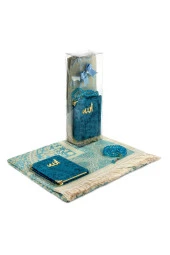 PVC Kutulu Seccade Seti - Kadife Kaplı Yasin - Seccade - Tesbih - Petrol Renk thumbnail 2