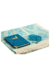 PVC Kutulu Seccade Seti - Kadife Kaplı Yasin - Seccade - Tesbih - Petrol Renk thumbnail 3