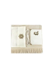 Seccade Seti - Şantuk Kaplı Yasin - Seccade - Tesbih - Beyaz Renk thumbnail 4