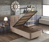 Niron Queen 80x180 cm Tek Kişilik Pedli Yatak Seti - Sütlü Kahve Kumaş Baza, Başlık ve Yatak Takımı - 6