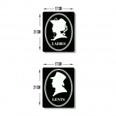 DECORITA Cam Wc Yönlendirme Levhası - 2'li Set Siyah Retro Ladies - Gents - 21cm x 17cm - 1