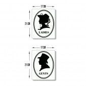 DECORITA Cam Wc Yönlendirme Levhası - 2'li Set Beyaz Retro Ladies - Gents - 21cm x 17cm - 1