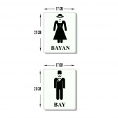 DECORITA Cam Wc Yönlendirme Levhası - 2'li Set Beyaz Bayan - Bay - 21cm x 17cm - 1