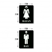 DECORITA Cam Wc Yönlendirme Levhası - 2'li Set Siyah Bayan - Bay - 21cm x 17cm - 1