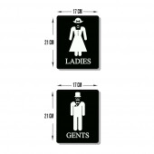DECORITA Cam Wc Yönlendirme Levhası - 2'li Set Siyah Ladies - Gents - 21cm x 17cm - 1