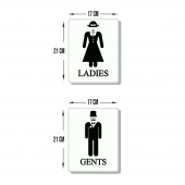DECORITA Cam Wc Yönlendirme Levhası - 2'li Set Beyaz Ladies - Gents - 21cm x 17cm - 1