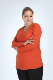 Lir Kadın Büyük Beden Uzun Kol Düğmeli Bluz Tarçın L2323 - 1