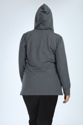 Pianoluce Kadın Büyük Beden Önü Fermuarlı Kapsonlu Cep Fermuarlı Ceket Antrasit P5109 - 4