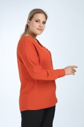 Lir Kadın Büyük Beden Uzun Kol Düğmeli Bluz Tarçın L2323 - 3