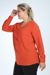 Lir Kadın Büyük Beden Uzun Kol Düğmeli Bluz Tarçın L2323 - 4