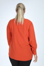 Lir Kadın Büyük Beden Uzun Kol Düğmeli Bluz Tarçın L2323 - 5