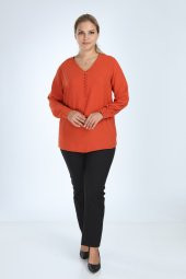 Lir Kadın Büyük Beden Uzun Kol Düğmeli Bluz Tarçın L2323 - 6