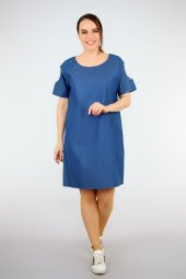 Pianoluce Bayan Denim Kolları Dantel Detaylı Elbise Lacivert 1385 - 5