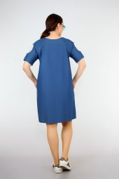Pianoluce Bayan Denim Kolları Dantel Detaylı Elbise Lacivert 1385 - 7