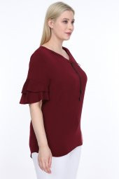 Lir Kadın Büyük Beden Volanlı kol Bluz Bordo L2319 - 3
