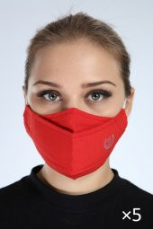 Pianoluce Yıkanabilir 3 Katlı Pamuklu 5 lı Maske Kırmızı P10012 - 1