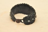 Hdmarketim Deri Üzerine El İşlemeli Sedef Boncuk Bileklik Siyah - 4