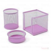 MOR PEMBE PASTEL RENKLER KALEMLİK KÜP BLOK ATAÇ 3LÜ SET METAL FİL - 1