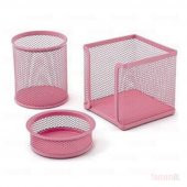 MOR PEMBE PASTEL RENKLER KALEMLİK KÜP BLOK ATAÇ 3LÜ SET METAL FİL - 2