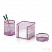 MOR PEMBE PASTEL RENKLER KALEMLİK KÜP BLOK ATAÇ 3LÜ SET METAL FİL - 3